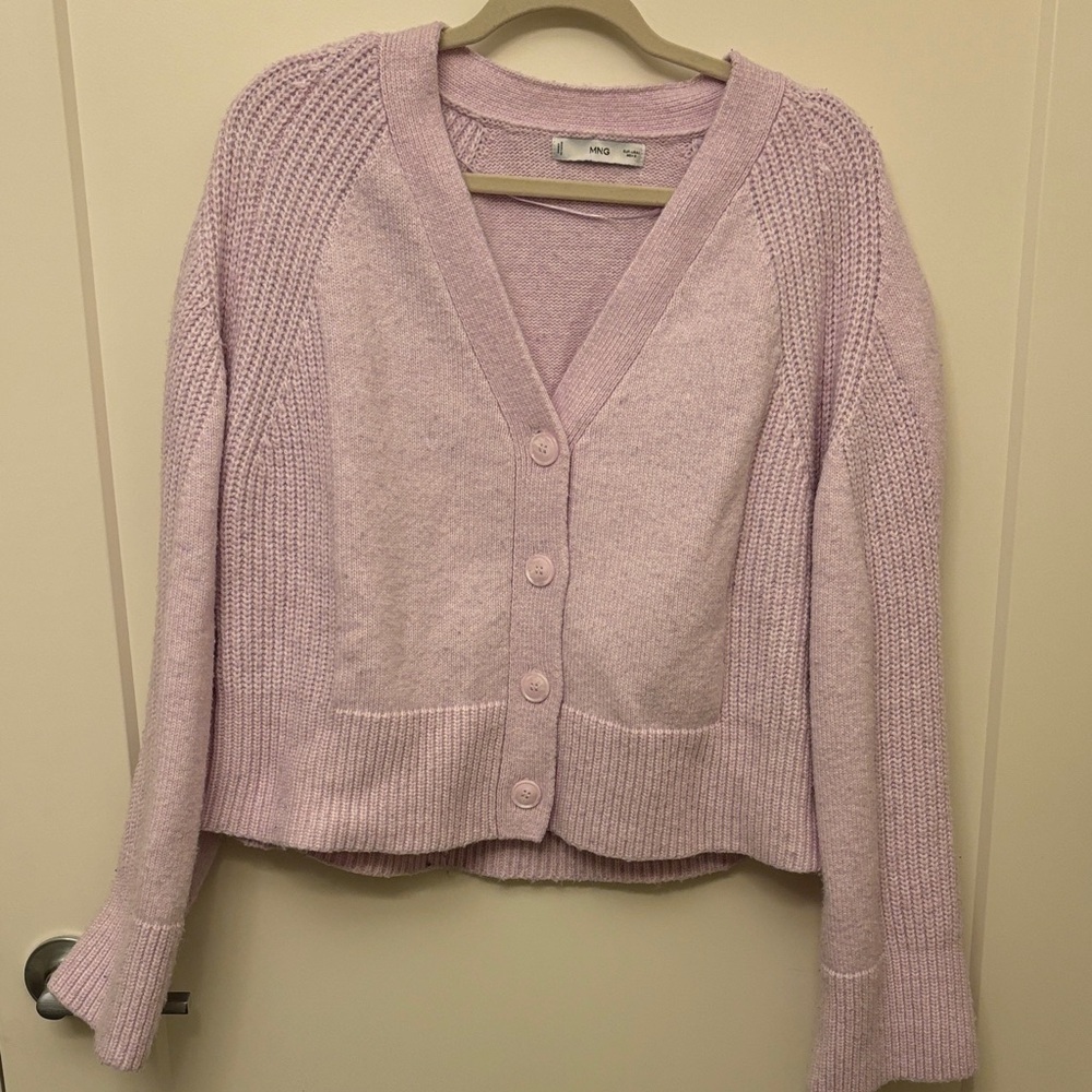 Mango Lavender Button-Up Cardigan